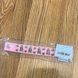 Dolls kills faux leather Pink Studded Skull Cuff Bracelet silver hardware new